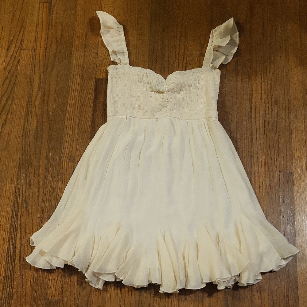 Aakaa Cream Ruffled Smocked Sundress Wedding Guest